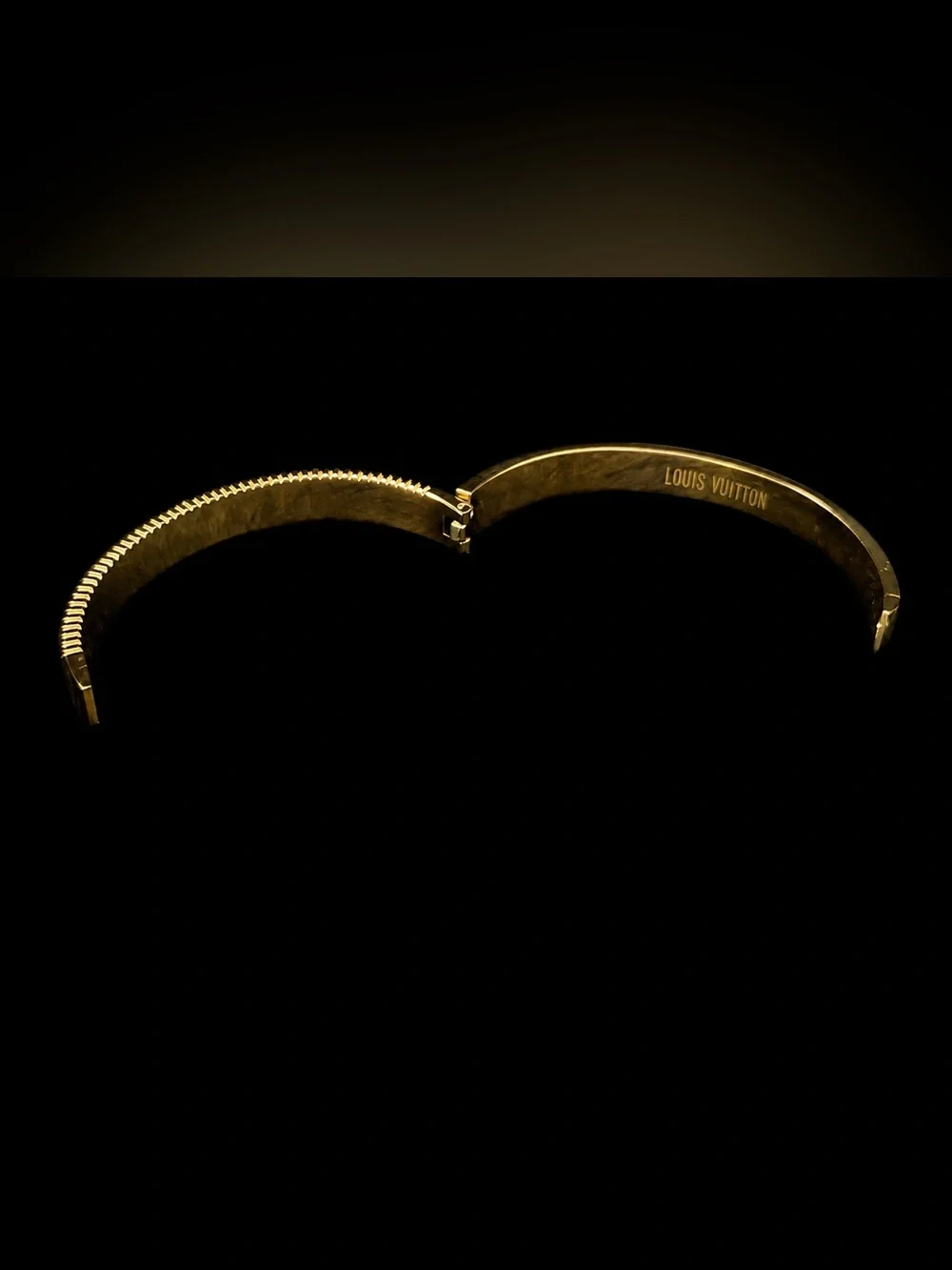 Gold LV Monogram Hinged Bangle Bracelet